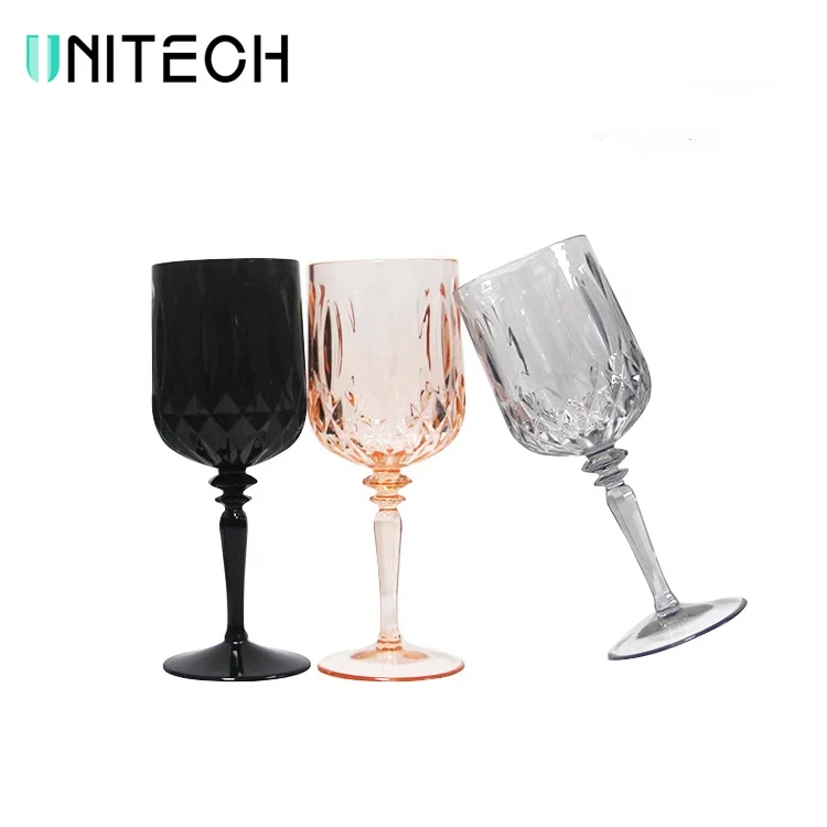 

Custom Plastic Wine Cup Glasses Crystal,Embossed Plastic Goblet Cup Pink Champagne Goblet Acrylic,Colored Crystal Wine Glass, Black,clear,red or customized