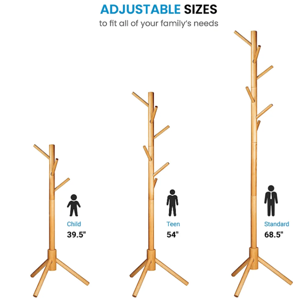High-grade tree shape super easy assembly adjustable sizes factory wholesale wooden coat rack stand