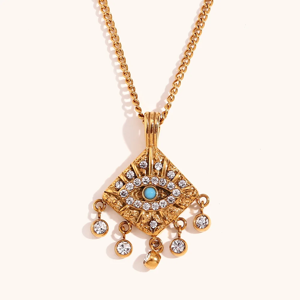 

Hiphop 18K Gold Plated Evil Eye Pendant Necklace Cubic Zircon Tassel Devil Eye Necklace For Women Wholesale