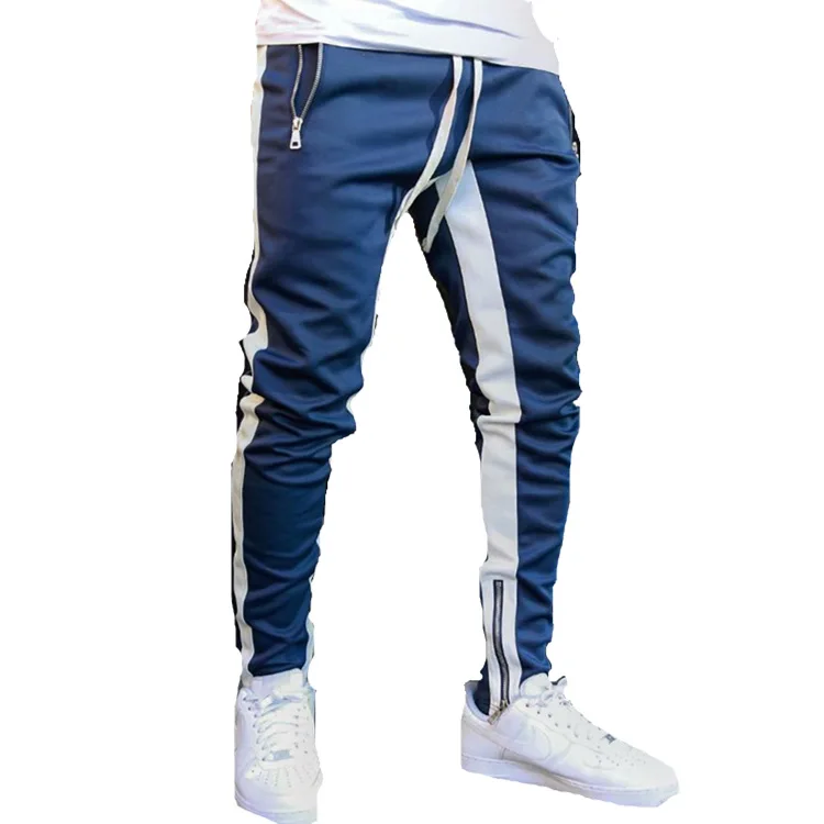 

Wholesale Men Side Stripe Track Jogger Pants With Zipper Pocket, As picture showed