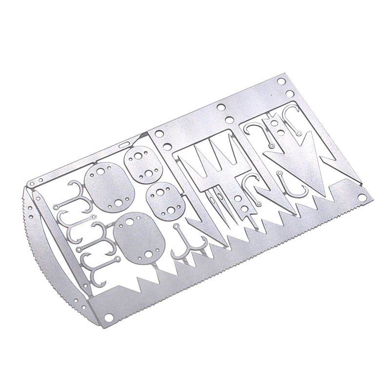 

22 in 1 Fishing Gear Multifunction EDC Set Survival Credit Tool Card, Silver, black, rainbow