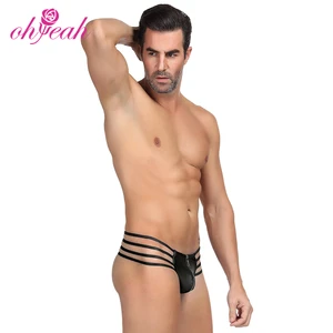 Leather Mens Sexy Underwear Thongs Panties with Zipper