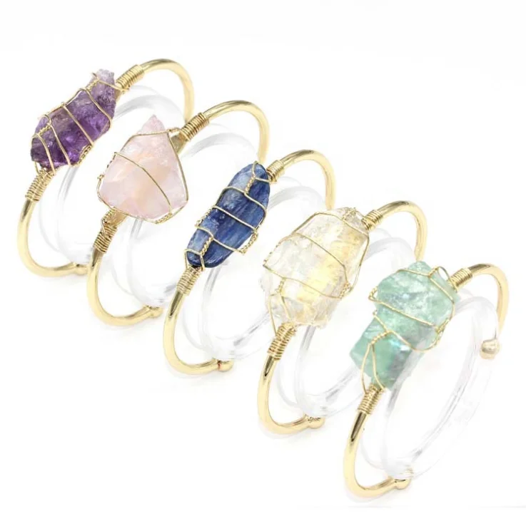 

14K Gold Jewelry Natural Gemstone Crystal Healing Stones Bracelets Adjustable Polished Stones Bracelet Bangles Accessories Women