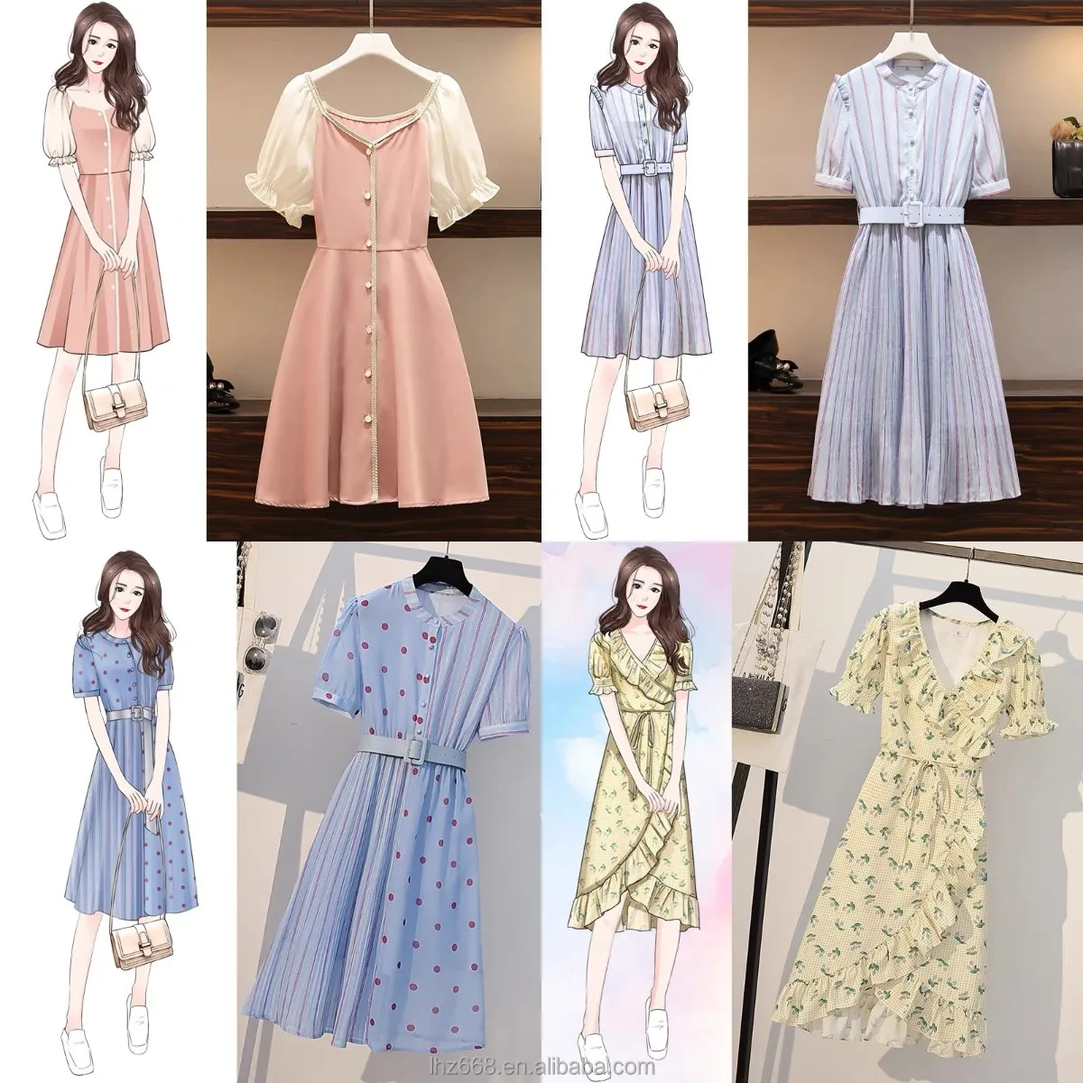 

Women's dress Fashion Korean Casual girl's dress floral dresses womens