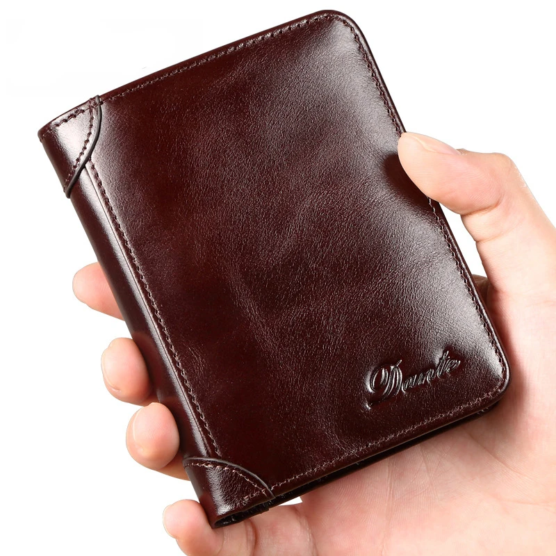 

High Quality Men's Vintage Cowhide Leather RFID anti-theft short casual wallet, Different color