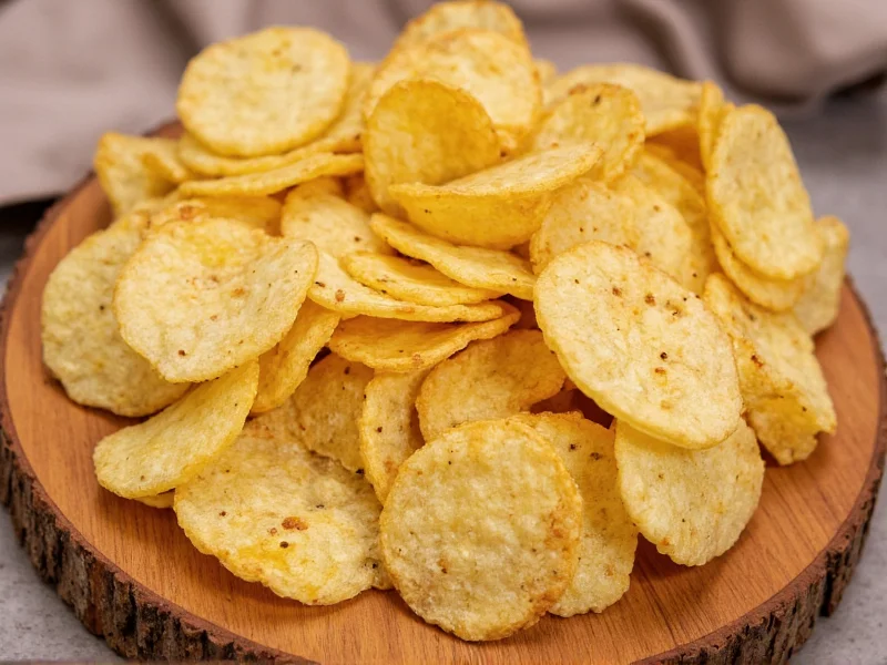 Assorted seasoned homemade potato chips on wooden board