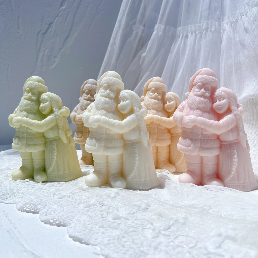 Mr. and Mrs. Santa Candle Mold Father Christmas Resin Silicone Mold Plaster Gypsum Mould for Christmas Art
