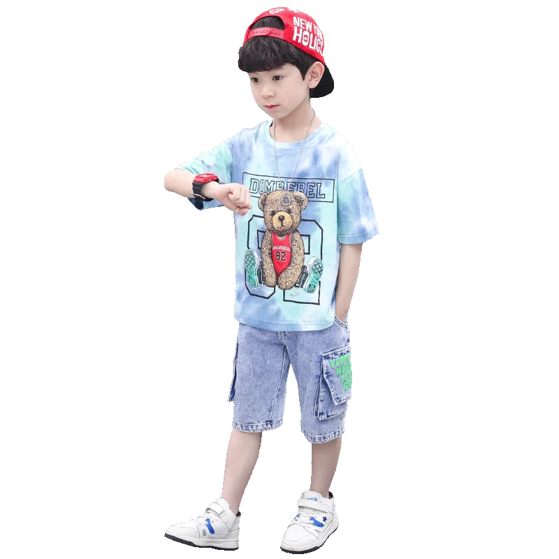 

Boy's suit summer big kids short-sleeved T-shirt pants two-piece suit