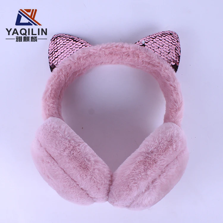 

Hot sale cute children headset cat ear earphone earmuff warm plush headphone, White/black/pink/beige/gray