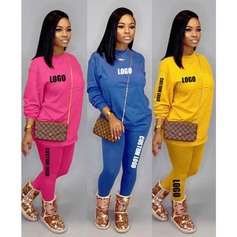 

Free Shipping Women's New Products Sports Casual Long Sleeve pencil pants Set Two-piece Set Solid Color Multicolor Plus Size