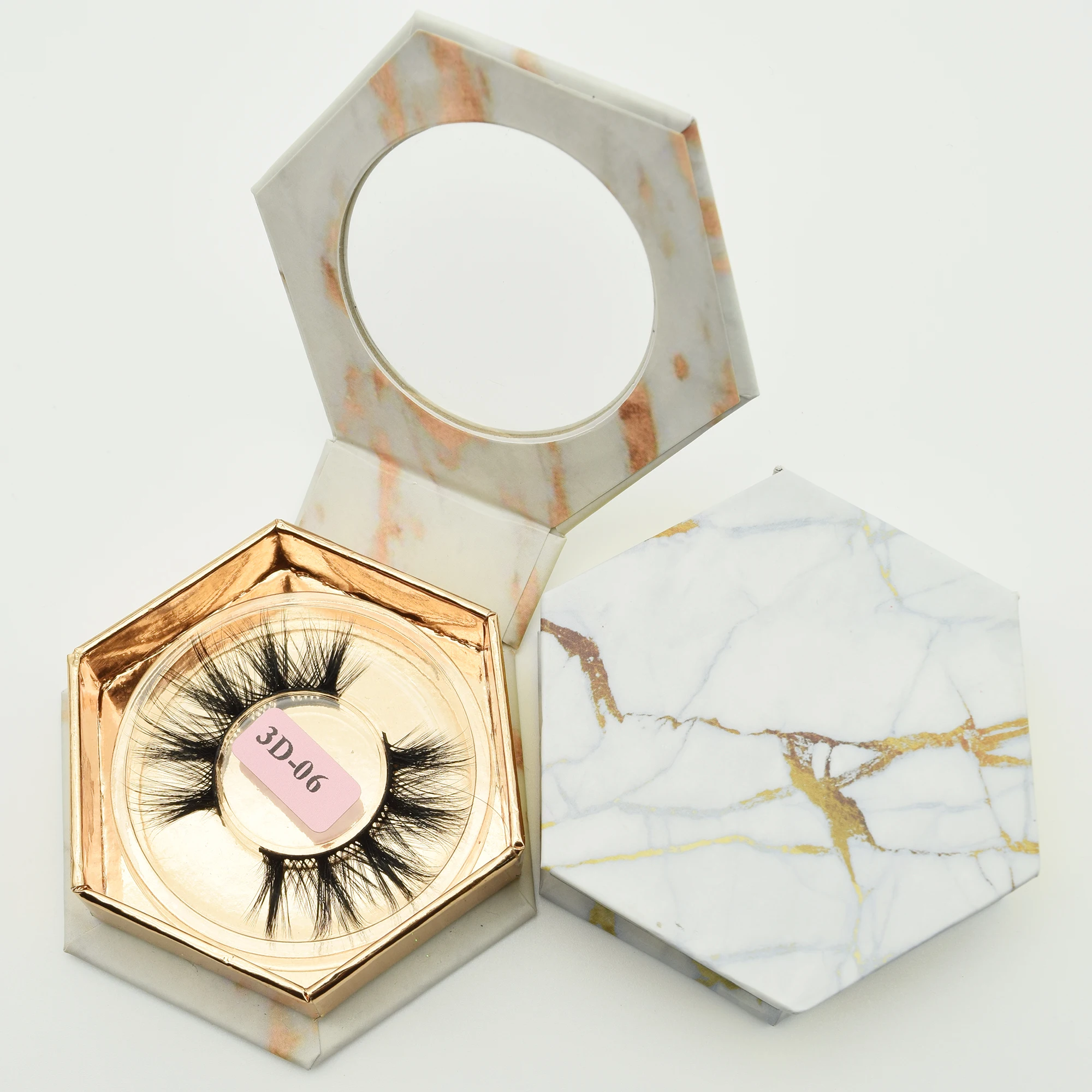 

3d full strip lashes fancy false eyelash Custom Logo Marble Pattern Eyelashes Paper Packaging Box, Natural black