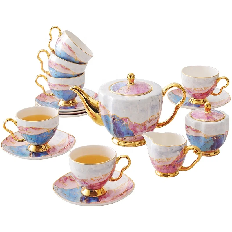 

European style bone china coffee cup set small luxury British living room home afternoon tea set water set, White