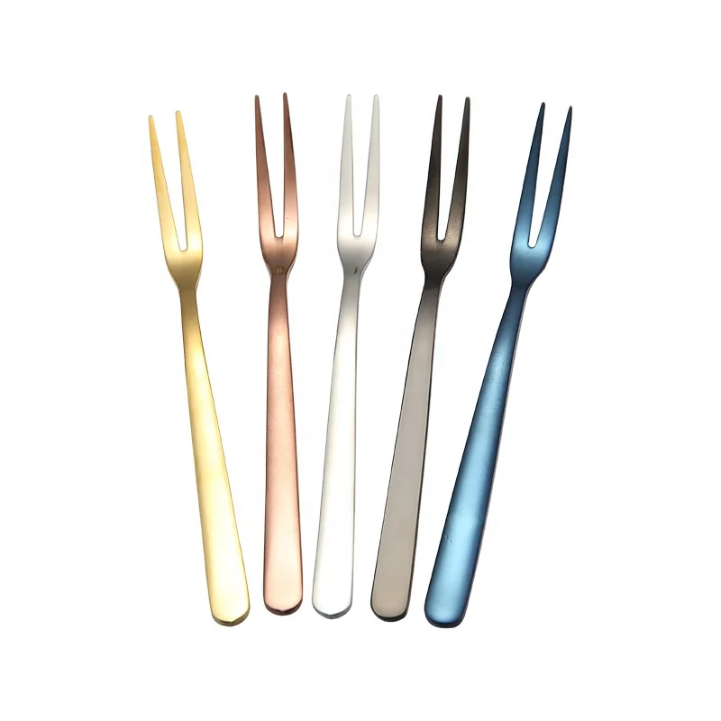 

Wholesale Hot Sale Reusable Eco Friendly Titanium 18/8 Stainless Steel Mini Appetizer Dessert Cake Salad Fruit Fork, Silver,gold , rose gold, blue, black