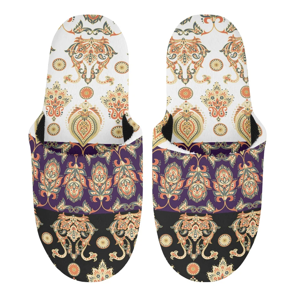 

Print On Demand Wholesale Plush Slippers Black Bandana Floral Print House Shoes Luxury Fluffy Slippers Couple Matching Shoes OEM, Customized colors