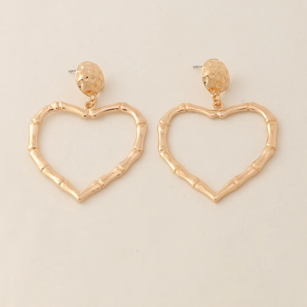 

Wholesale Heart Shape Bamboo Earrings Fashion Gold Plated Stud Earring, As picture