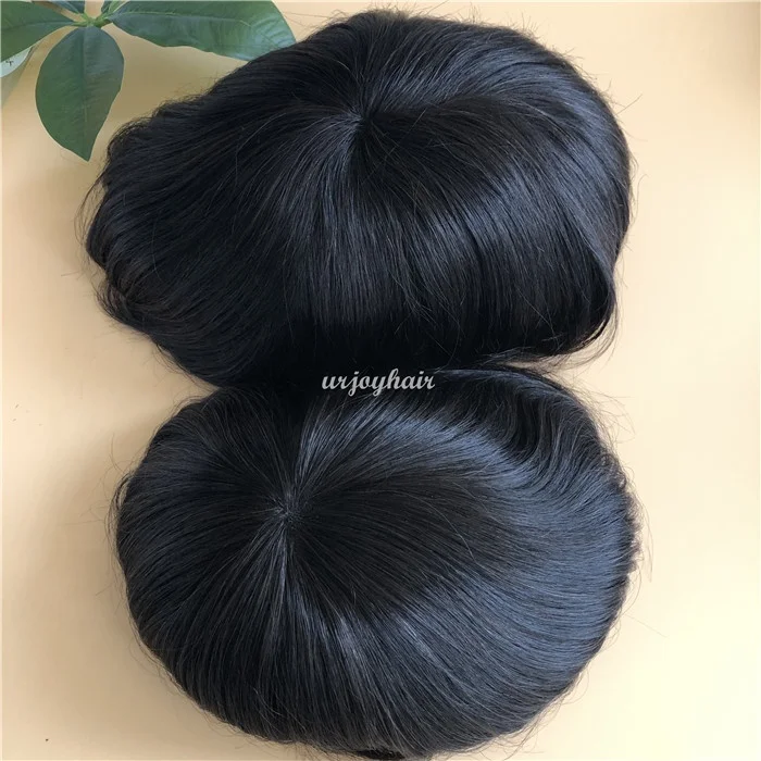 

European Hair Base Swiss Lace with PU Silicone around Custom Mens Toupee Hairpiece Human Hair Replacement Prosthesis