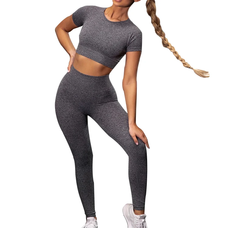 

Wholesale Seamless High Waist Yogo Pants Leggings Top Sets Fitness Elegant Two Piece Pants Set Women, Orange/gray/purple/green