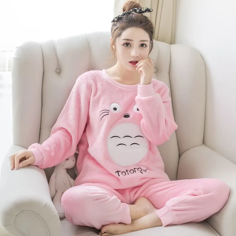 

Autumn Winter Warm Women's Pajamas Sets Thick Flannel Coral Velvet Long Sleeve Cartoon Sleepwear Pijamas Trouser Suits Girl, Many