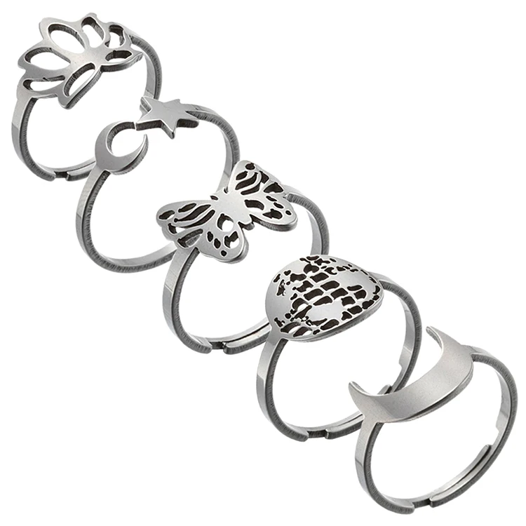 

Fashion Gold Silver Plated Simple Charm Moon Star Butterfly Infinity Love Women Open Stainless Steel Adjustable Rings Jewelry, Color plated as shown