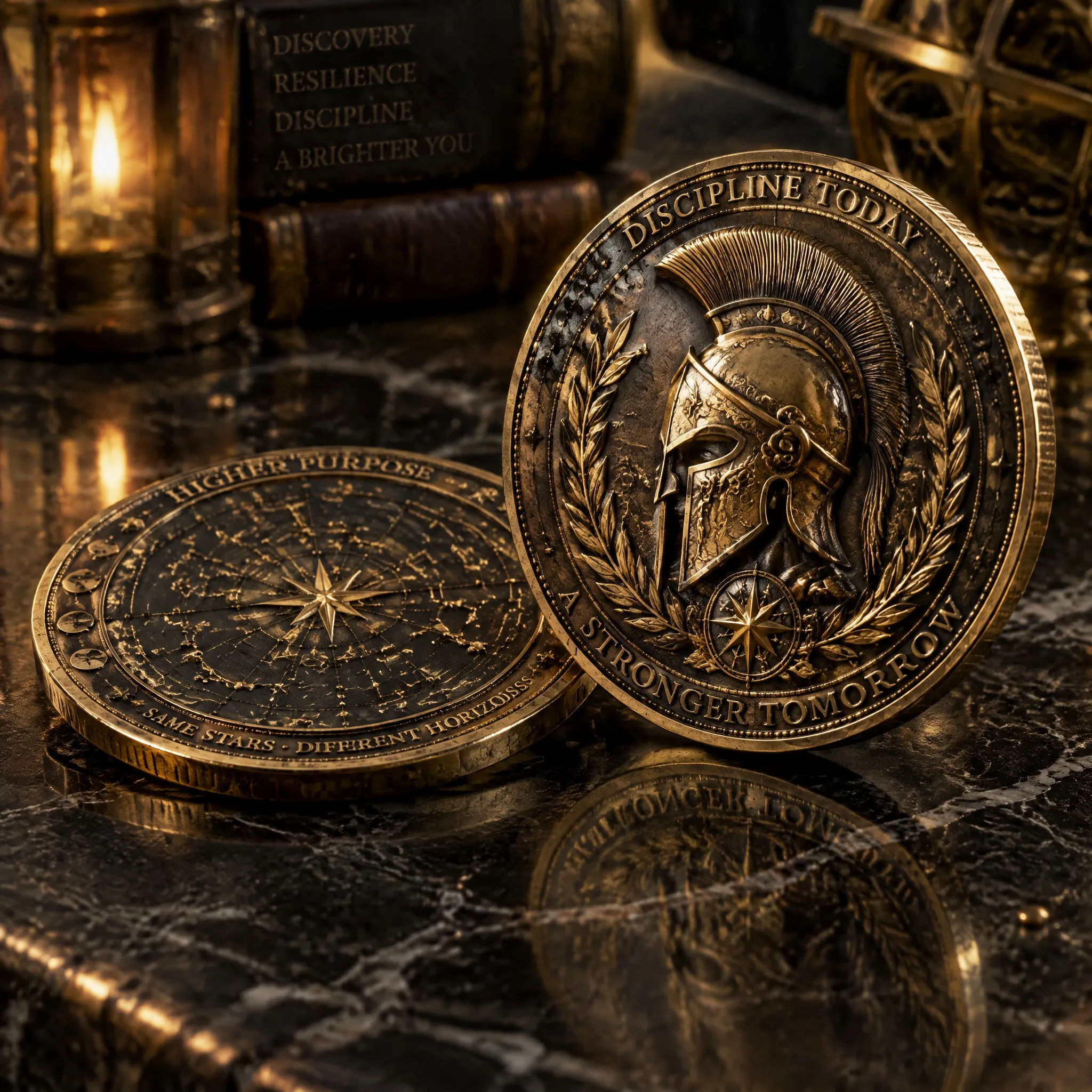Antique Warrior Helmet Medallion Paired with Celestial Constellation Chart