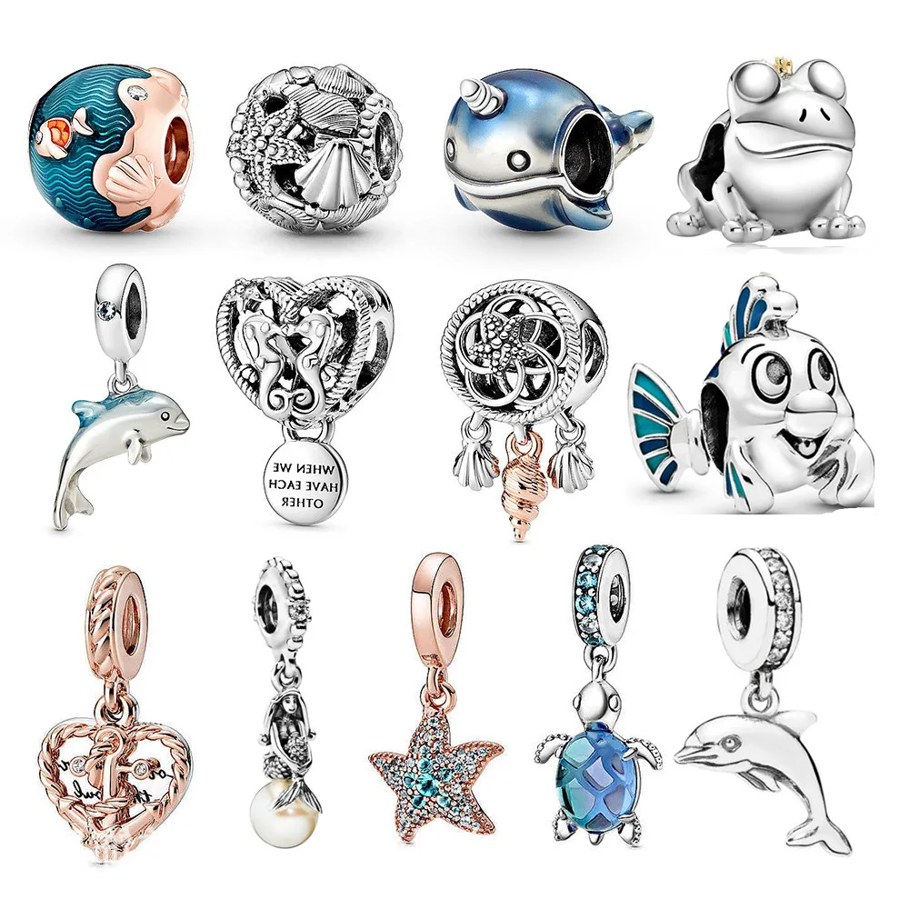 

925 Sterling Silver Charms Bracelet Accessories DIY Exquisite Beads Pendant Jewelry For snake Charm Ocean Series Dolphin Bead