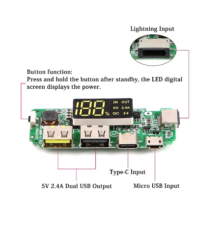 LED Dual USB Micro Type-C Mobile Power Charging Board USB Circuit Protect G LS 