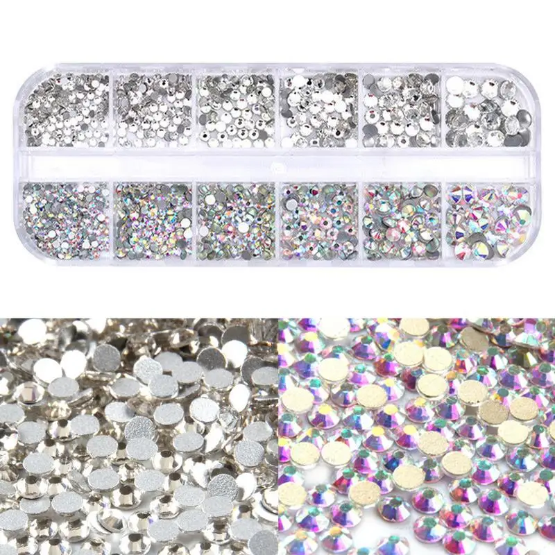 

1 Box AB Color Nail Rhinestone Clear Flat Bottom Multi-size Crystals Manicure Nail Art 3D Decoration 6 Sizes