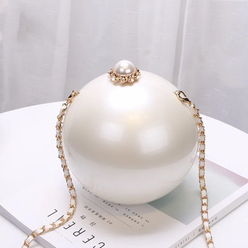 

high quality luxury evening bags ladies dinner party pearl clutch purse 2022 round chain wedding women acrylic clutch bag