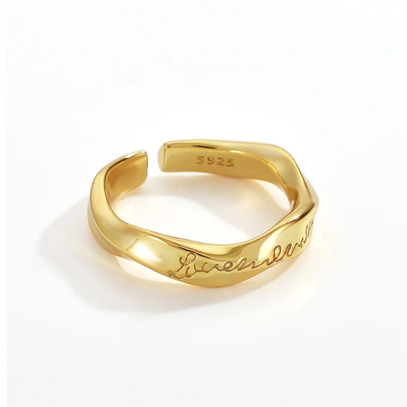 

New Trendy Opening 18K Gold Plating Geometric S925 Sterling Silver Rings