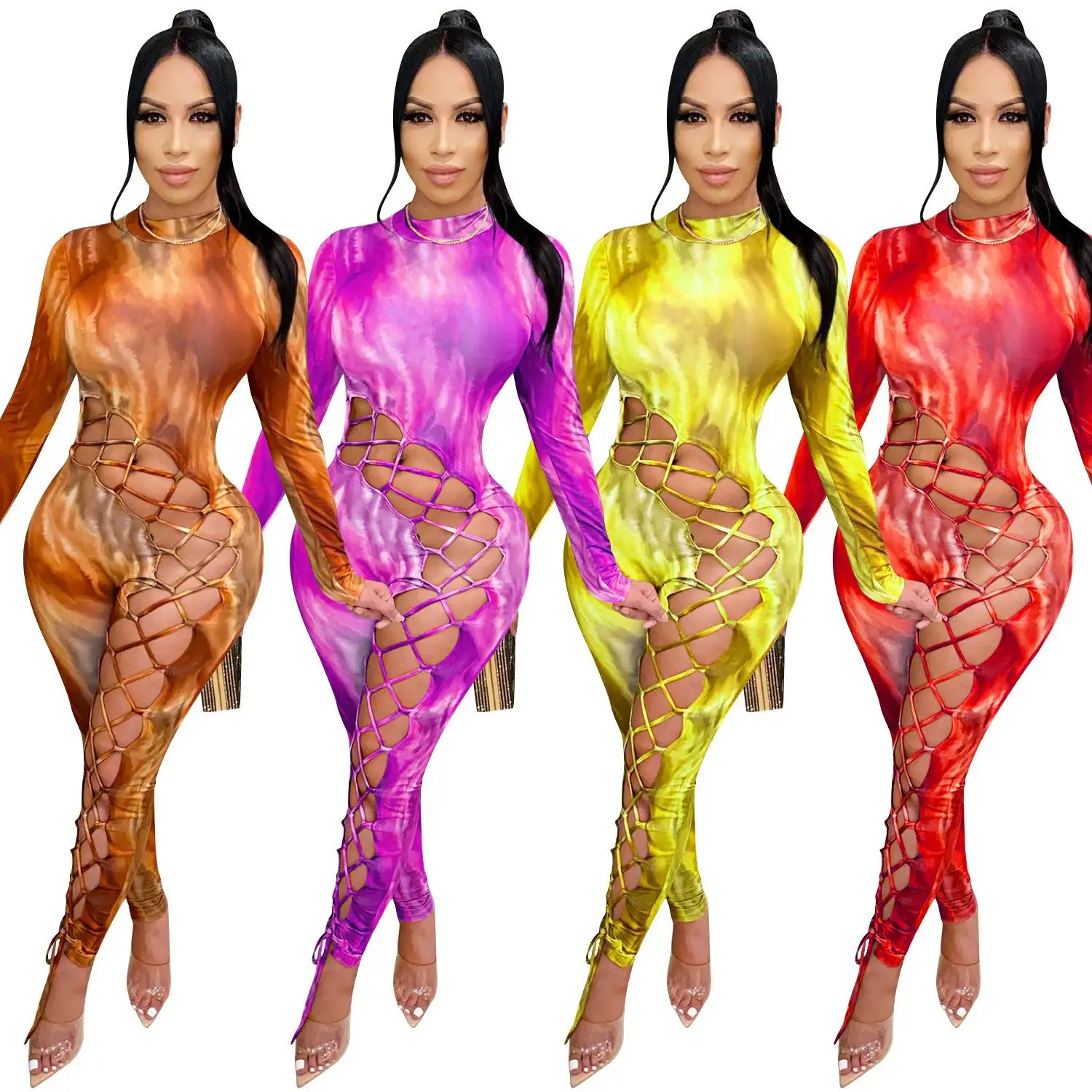 

2021 New Fashion Hollow Out Jumpsuits Womens Rompers Sexy Club Dresses Women One Piece Bodysuits for Ladies