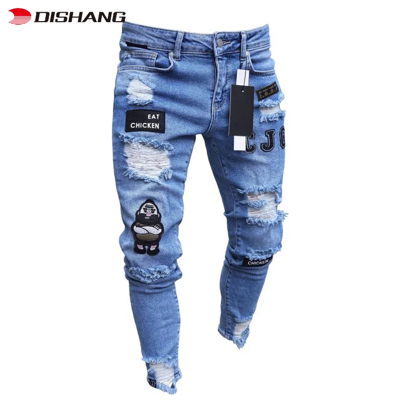 

Wholesale Custom Logo Mens Ripped Stylish Jeans Pants Breathable Comfortable Cotton and Polyester Multi-colored Men's Jeans, Black, blue