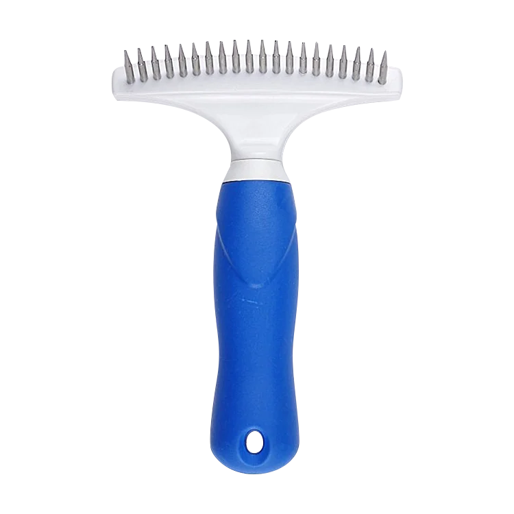 

Long Handle Pet Dematting Hair Rake Pet Rake Brush Undercoat Grooming Brush, Blue