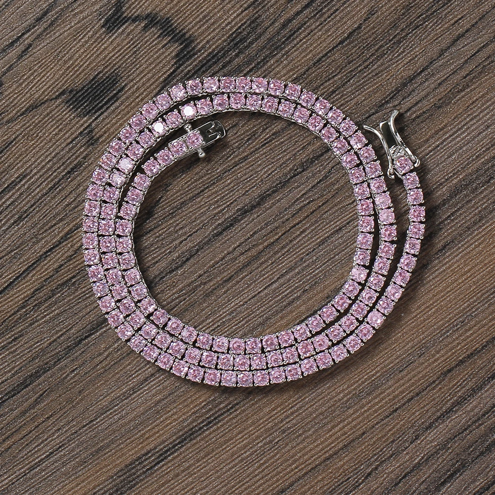 

BC118 3mm Brass CZ Tennis Chain Necklace Iced Out Cubic Zircon Bling Bling Hip Hop Jewelry