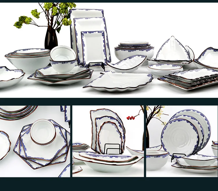 hot sale chinese blue white Irregular shape bowl dinner porcelain restaurant vintage dinnerware fine ceramic bowls