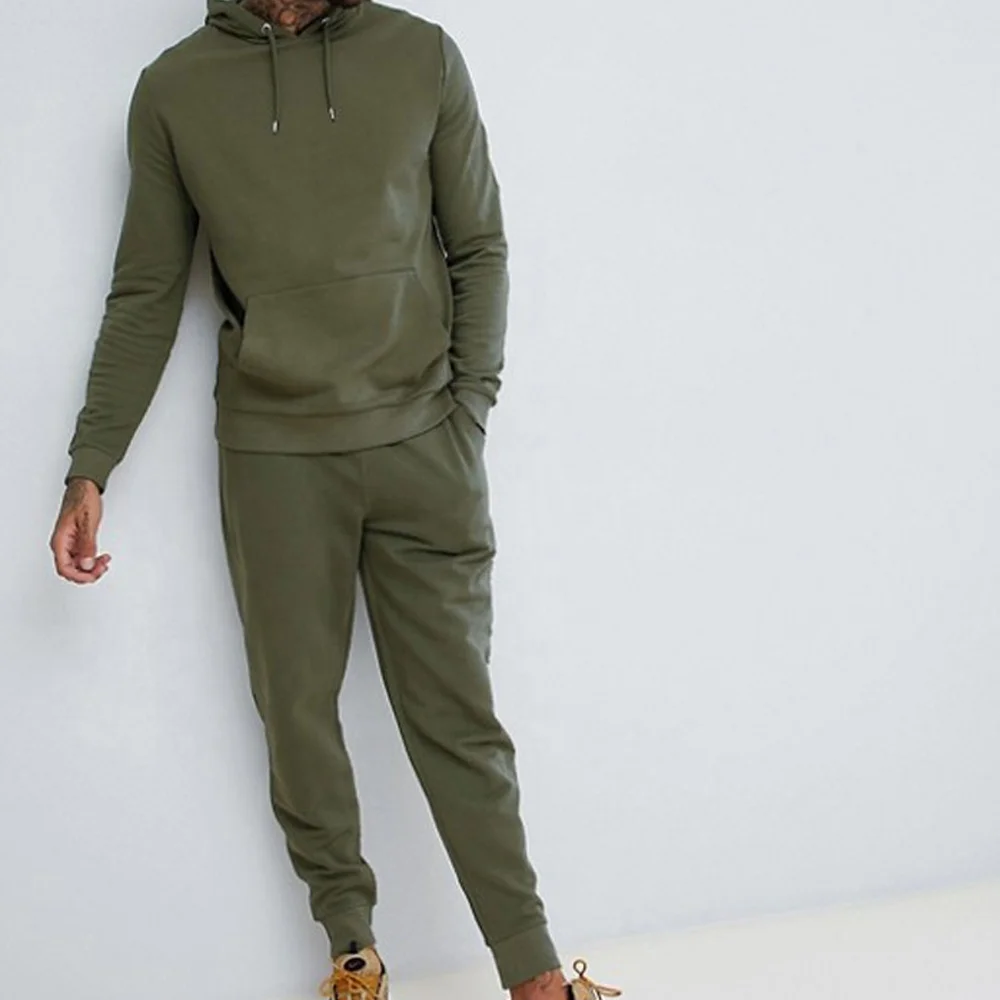 

280g 100% Cotton Bulk Wholesale Plain Tracksuit Fashionable Olive Men Custom Tracksuit