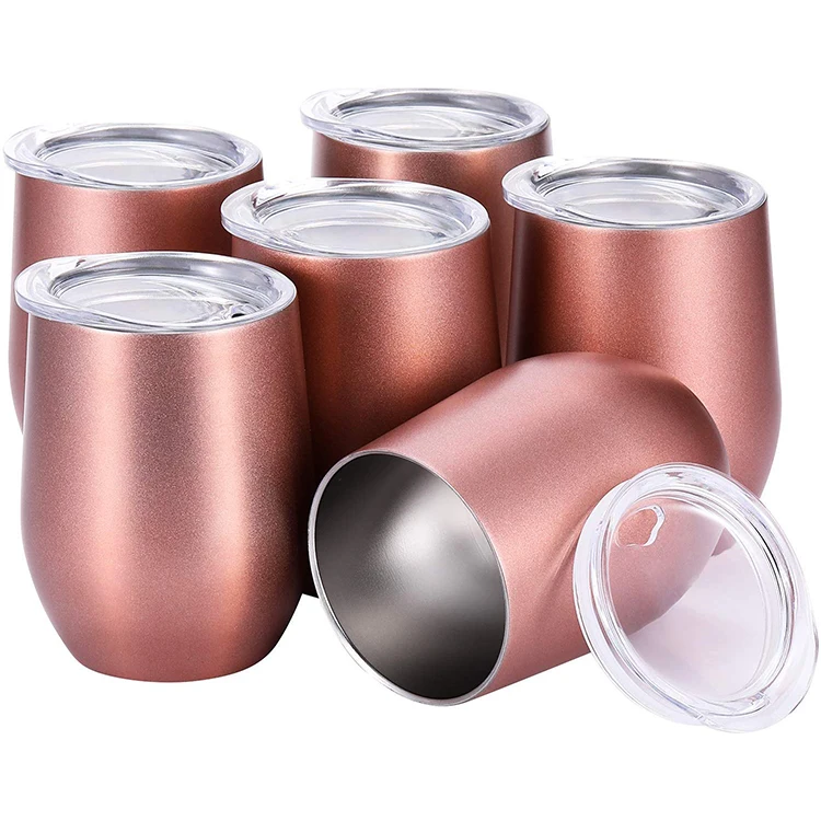 

Wholesale 12oz Double Walled Stainless Steel Blank Vacuum Insulated Wine Glass Tumblers With Lid, Red/blue/rose gold/or customized