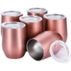 Wholesaler 12oz Double Layer 304 Rose Gold Wine Glass Tumblers Stainless Steel Vacuum Insulated Tumblers with Lids