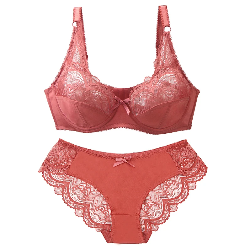 

High Quality Plus Size Bralette Set Female Underwear Panties Set Thin Sexy Lace Big Cup Bra & Brief Sets For Fat Women