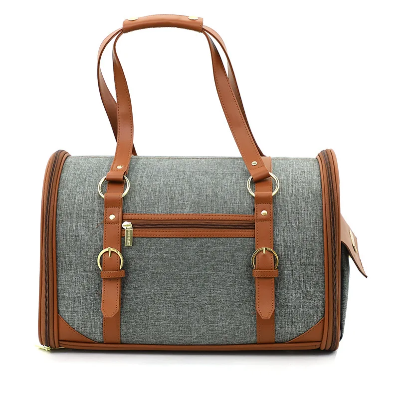 

High quality luxury fashion leather pet handbag, Gray,brown