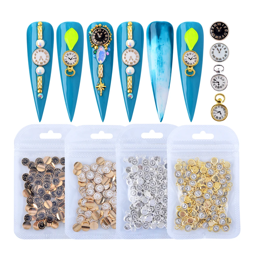

100pcs Fashion Alloy Button Decoration Clock Tick Watch Charms Dangle Nail Art