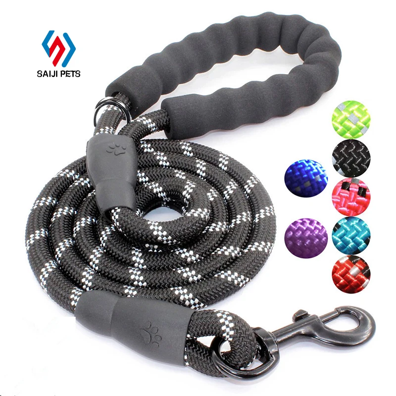 

Saiji Amazon hot sale nylon round dog reflective rope leash for dogs pet supplies comfortable handle lead, As image, customized color