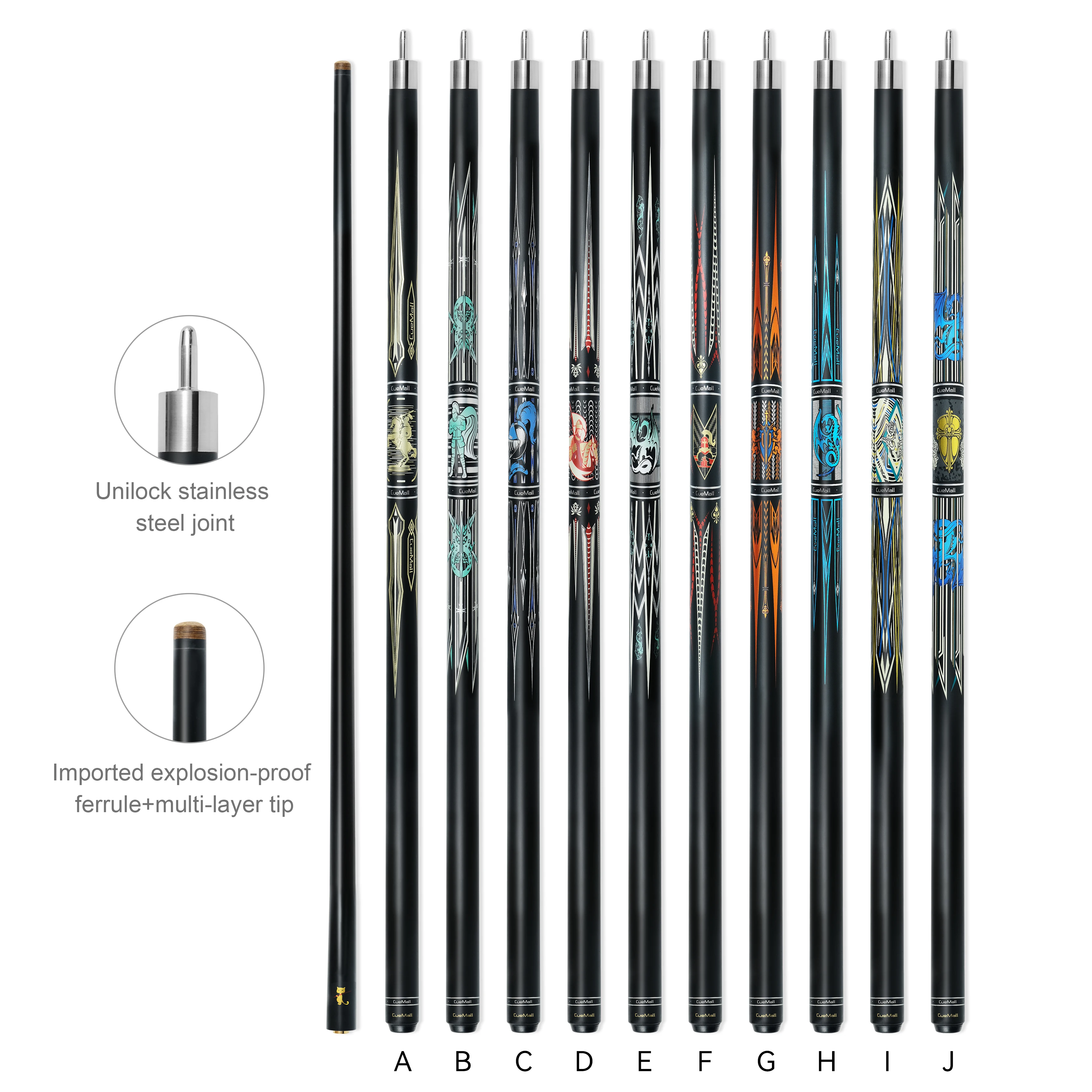 Hot Selling Wholesale Price Billiard 1/2-PC Carbon Fiber  Uni Loc Joint Pool Cue 13mm Tip 57 Inch Length on Promotion Sale