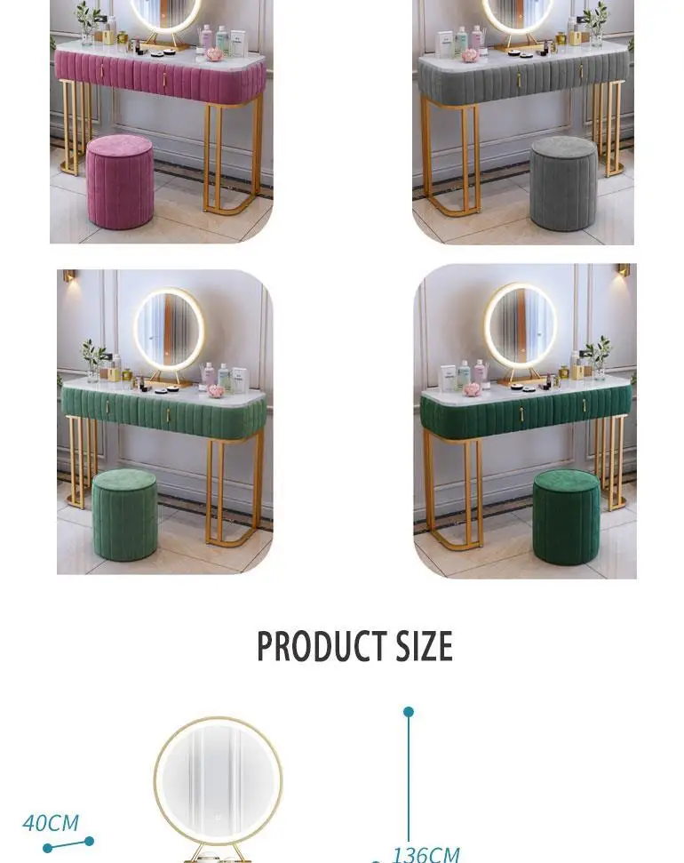 Nordic modern minimalist and delicate marble dresser with  chair and makeup mirror