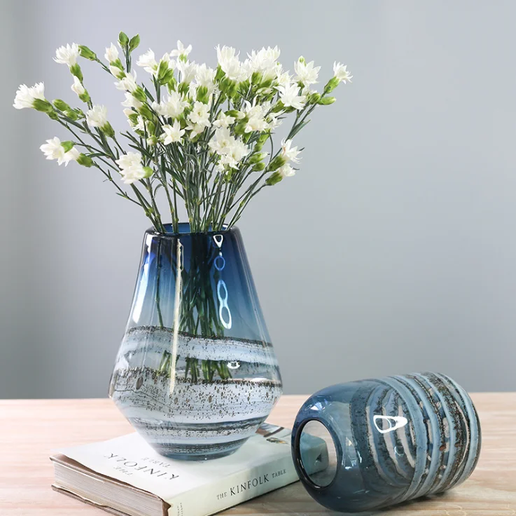 

Decorative Modern Glass Chinese Vase, Blue