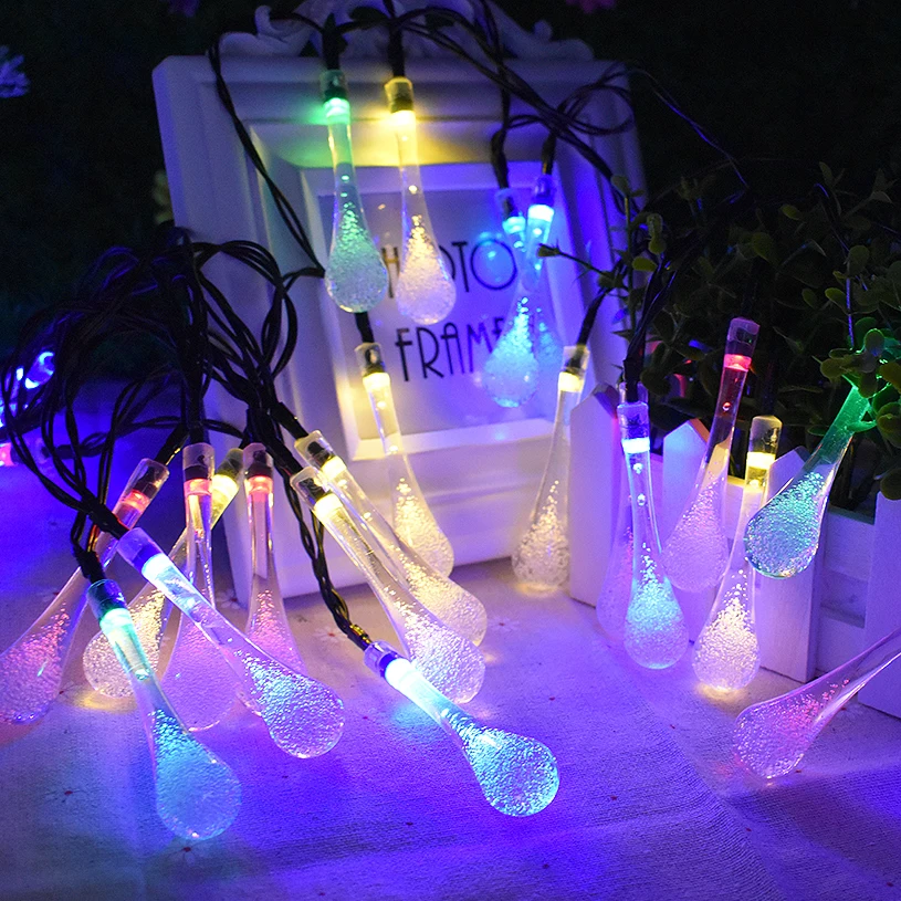 20 led Water Drop string solar decorative lights Diwali holiday lighting christmas tree decoration lights outdoor supplier