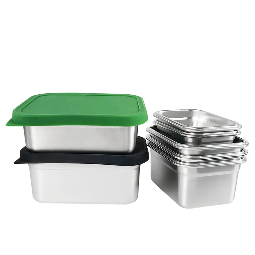 

Food Grade Reusable Stainless Steel Food Storage Container Metal 18/8 Bento Lunch Box with Silicone lid