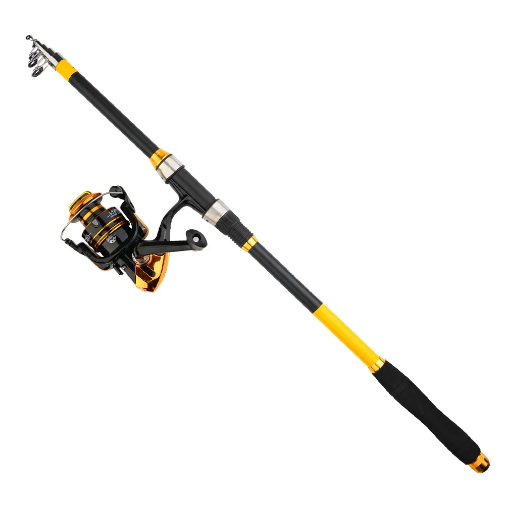 

Wholesale ultra light high-quality glass freshwater sea pole combo telescopic fishing rods and spinning fishing reel set, Black and yellow