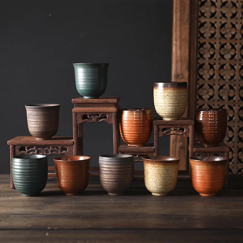 

Japanese-Style Fire Kiln Retro Pottery Straight Cups Handmade Clay Kung Fu Tea Master Tea Cups Ceramic Arabic Coffee Cup, As photo showed