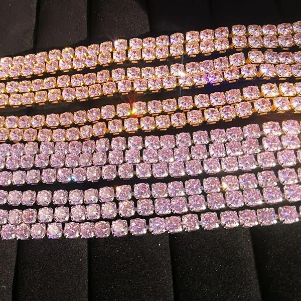 Fashion sparking bling cz diamond pink stone 3mm tennis chain foxi jewelry tennis necklace