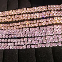 

Fashion sparking bling cz diamond pink stone 3mm tennis chain foxi jewelry tennis necklace